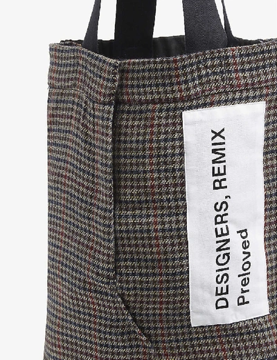 Shop Designers Remix Pre-loved Checked Upcycled Woven Tote Bag In Black