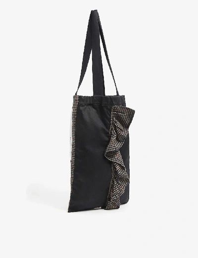 Shop Designers Remix Pre-loved Checked Upcycled Woven Tote Bag In Black
