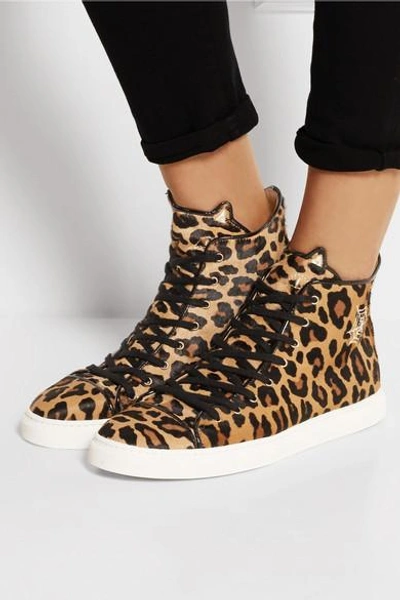 Shop Charlotte Olympia Purrrfect Leopard-print Calf Hair High-top Sneakers In Animal Print