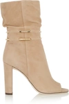 Jimmy Choo Mysen 100 Nude Suede Sandal Booties With Metal Chain Detail In Neutrals