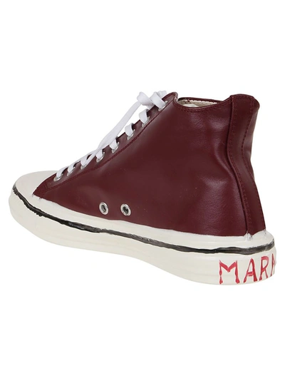 Shop Marni Women's Burgundy Leather Hi Top Sneakers