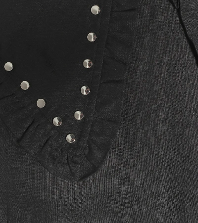 Shop Ganni Studded Linen Minidress In Black