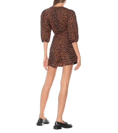 Shop Ganni Leopard-print Cotton Wrap Top In Brown