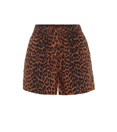 Shop Ganni Leopard-print Cotton Shorts In Brown