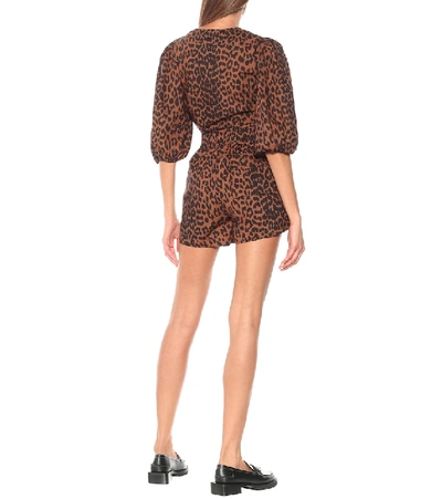 Shop Ganni Leopard-print Cotton Shorts In Brown