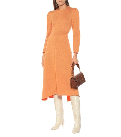 Shop Tibi Asymmetric Knit Midi Dress In Orange