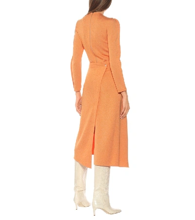 Shop Tibi Asymmetric Knit Midi Dress In Orange