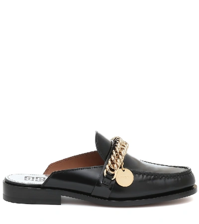 Shop Givenchy Chain-trimmed Leather Slippers In Black