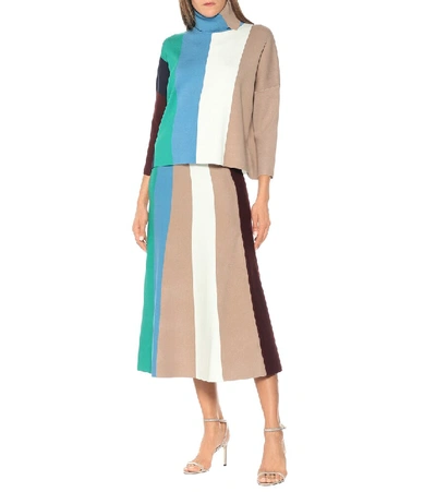 Shop Victoria Victoria Beckham Striped Knit Midi Skirt In Multicoloured