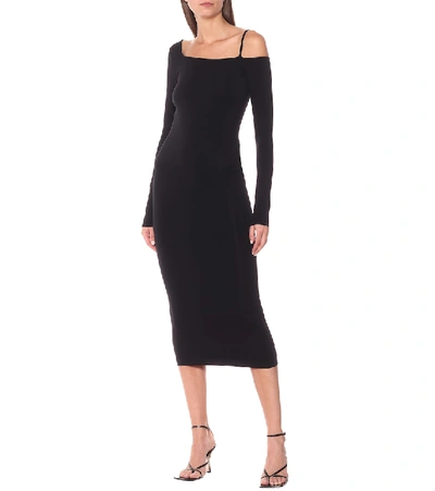 Shop Helmut Lang One-shoulder Jersey Midi Dress In Black