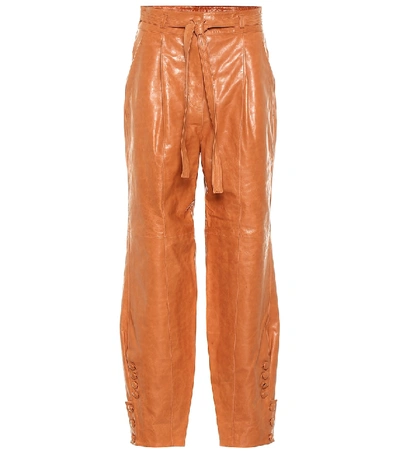 Shop Ulla Johnson Navona Belted Leather Pants In Brown