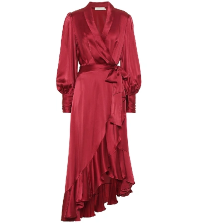 Shop Zimmermann Asymmetric Silk Satin Midi Dress In Red