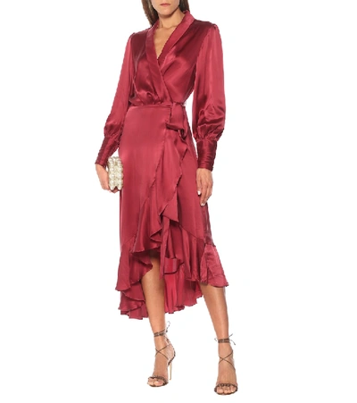 Shop Zimmermann Asymmetric Silk Satin Midi Dress In Red