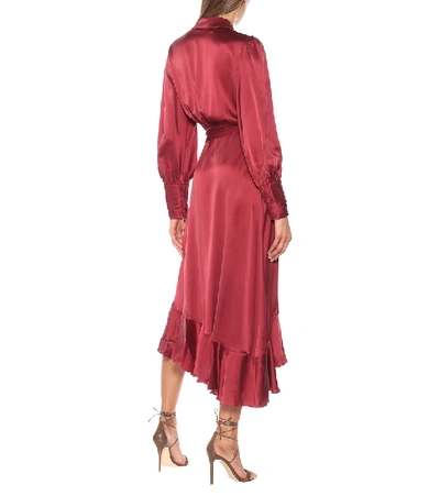 Shop Zimmermann Asymmetric Silk Satin Midi Dress In Red