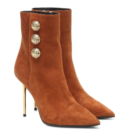 Shop Balmain Roni Suede Ankle Boots In Brown