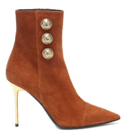 Shop Balmain Roni Suede Ankle Boots In Brown