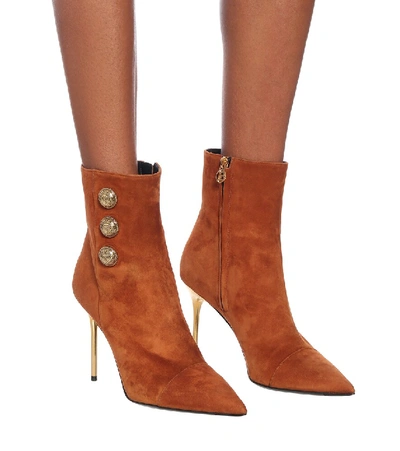 Shop Balmain Roni Suede Ankle Boots In Brown