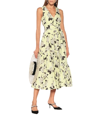 Shop Erdem Mimosa Floral Cotton Midi Dress In Yellow