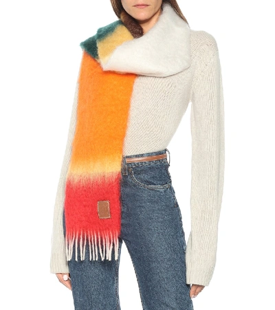 Shop Loewe Striped Mohair And Wool Scarf In Multicoloured