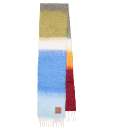 Shop Loewe Striped Mohair And Wool-blend Scarf In Multicoloured