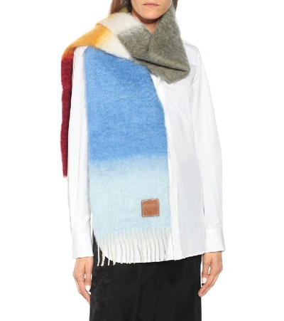 Shop Loewe Striped Mohair And Wool-blend Scarf In Multicoloured