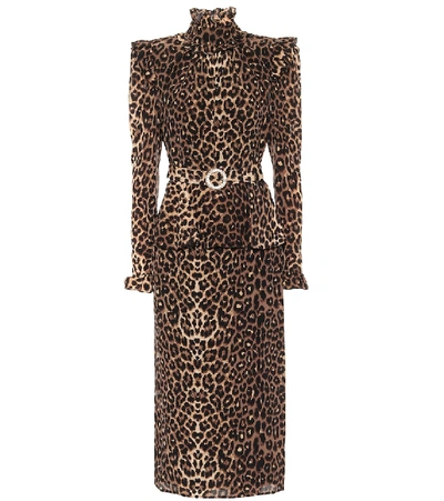 Shop Alessandra Rich Leopard-print Silk Midi Dress In Beige