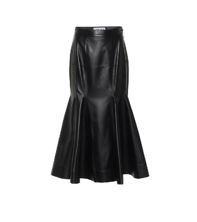 Shop Loewe Leather Midi Skirt In Black