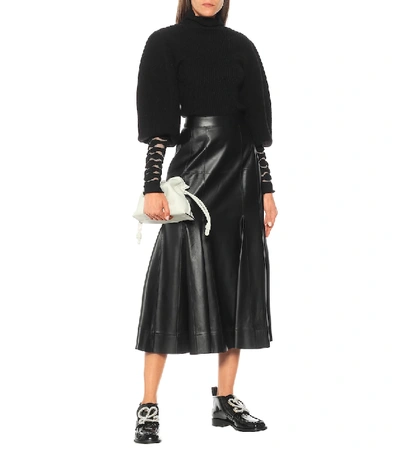 Shop Loewe Leather Midi Skirt In Black