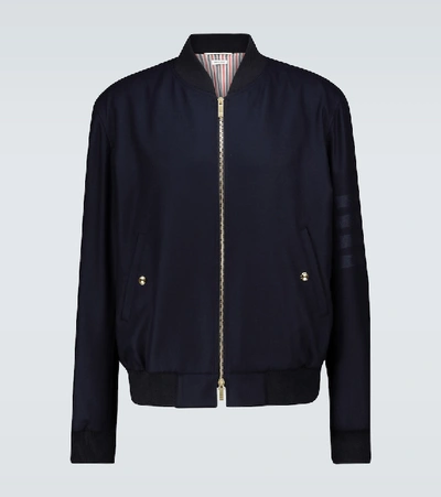 Shop Thom Browne Wool Flannel Blouson Jacket In Blue
