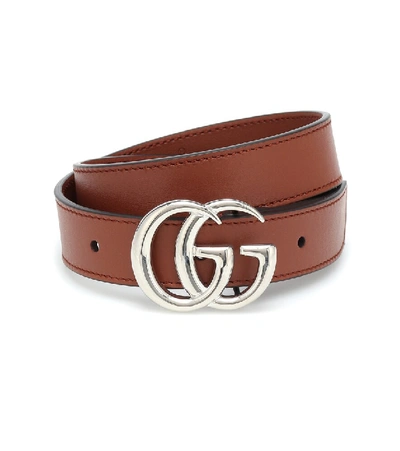 Shop Gucci Gg Leather Belt In Brown