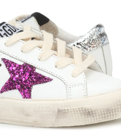 Shop Golden Goose May Leather Sneakers In White