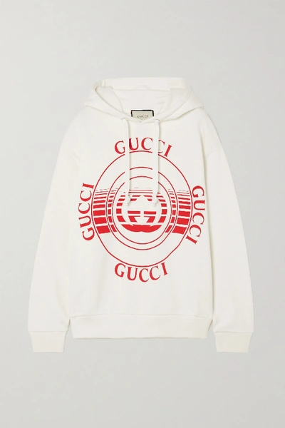 Shop Gucci Printed Cotton-jersey Hoodie In White