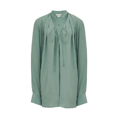 Shop Victoria Beckham Long-sleeve Silk Shirt In Jade