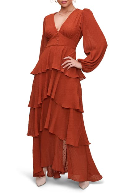 long sleeve rust maxi dress