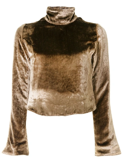 Shop Sulvam Velvet Cropped Sweatshirt In Brown