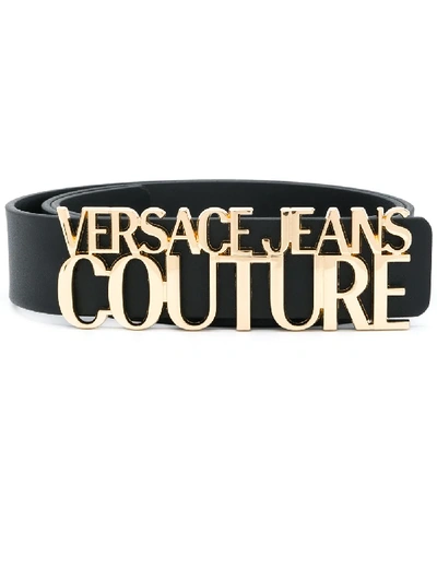 Shop Versace Jeans Couture Lettering Logo Buckle Belt In Black