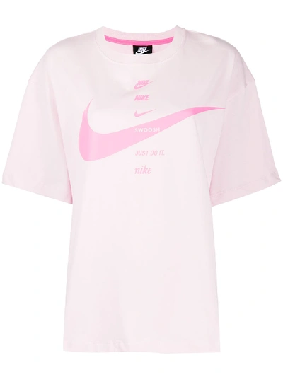 Shop Nike Swoosh Logo Cotton T-shirt In Pink