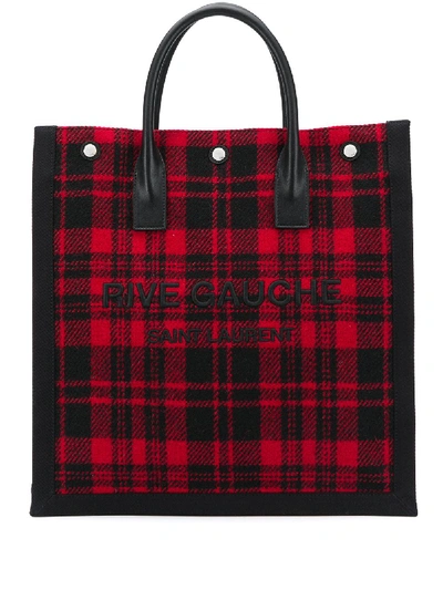 Shop Saint Laurent River Gauche Check Print Tote Bag In Black