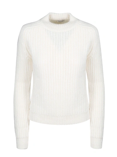 Shop Saint Laurent Ribbed Crew-neck Sweater In White