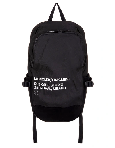 Shop Moncler Black Man Backpack With /fragment Design G. Studio Stendhal, Milano Lettering