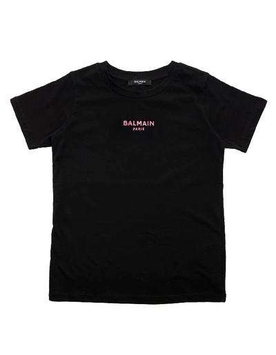 Shop Balmain Kid Black T-shirt With Micro Logo