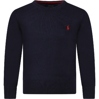 Shop Ralph Lauren Blue Sweater For Kids With Pony Logo