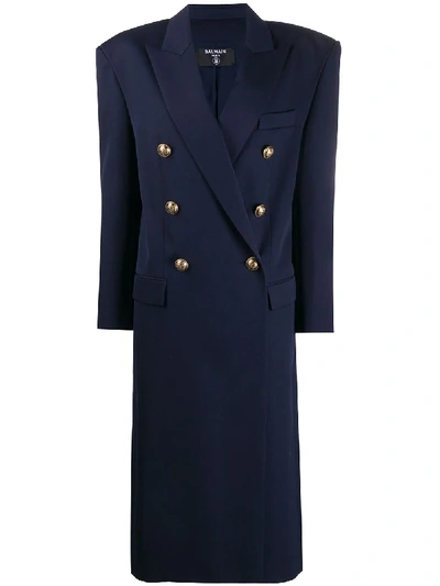 Shop Balmain Oversize Double-breasted Coat In Blue