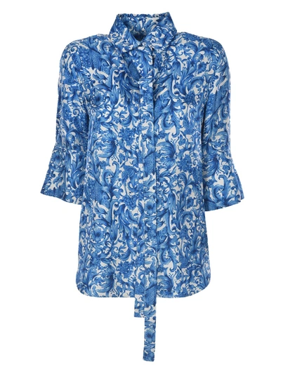 Shop Valentino Printed Shirt In White And Blue