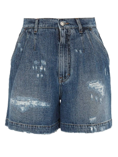 Shop Dolce & Gabbana Ripped Denim Shorts In Light Blue