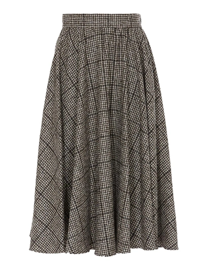Shop Dolce & Gabbana Check Motif Midi Skirt In Grey
