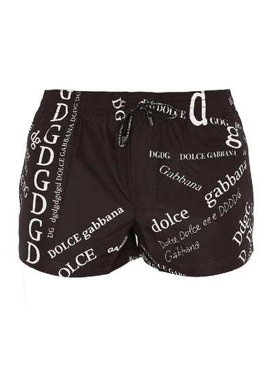 Shop Dolce & Gabbana Logo Print Swim Shorts In Black