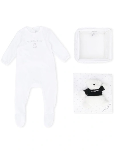 Shop Givenchy Teddy Bear Embroidery Babygrow Set In White