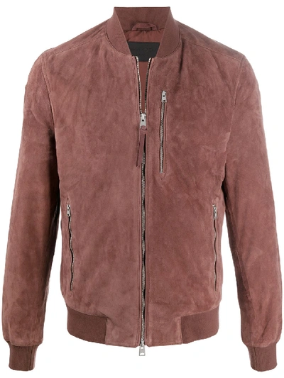 Shop Allsaints Leather Bomber Jacket In Red