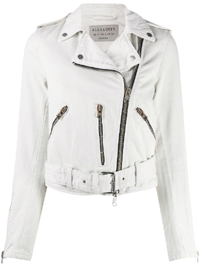 Shop Allsaints Zipped Biker Jacket In White